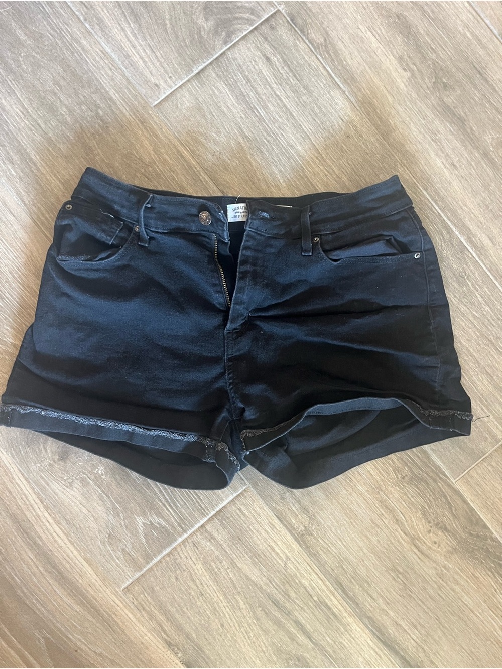 Classic Black Denim Women's Jean Shorts - Roll Hem
